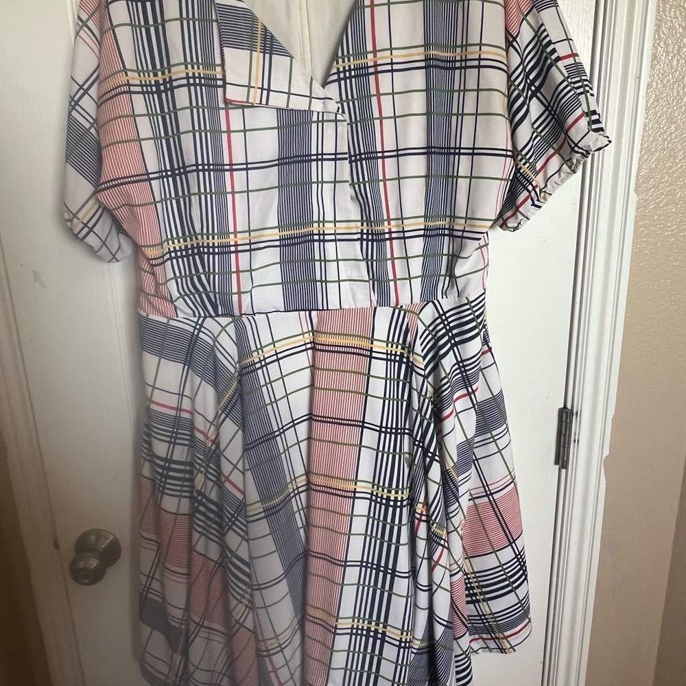 eShakti Navy and Red Striped Dress